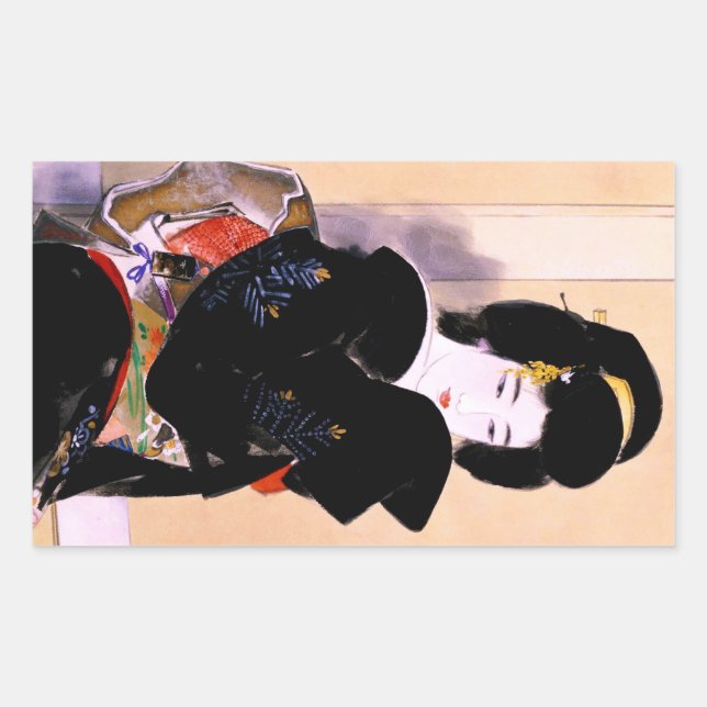 Cool oriental traditional japanese geisha lady art rectangular sticker (Front)