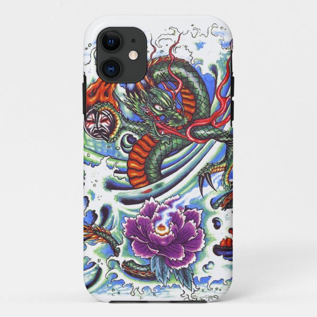 Cool Oriental Water Dragon Purple Lotus tattoo Case-Mate iPhone Case (Back)
