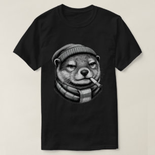 Cool Otter In Beanie Winter Scarf Vintage Art T-Shirt
