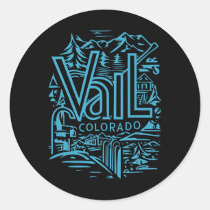 Cool Outdoor Skiing Vintage Souvenir Visit Vail Co Classic Round Sticker