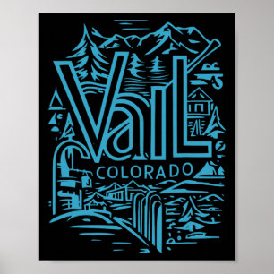 Cool Outdoor Skiing Vintage Souvenir Visit Vail Co Poster