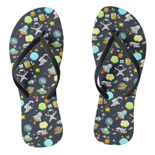 Cool Outer Space Theme - Astronauts & Rocket Ship Flip Flops