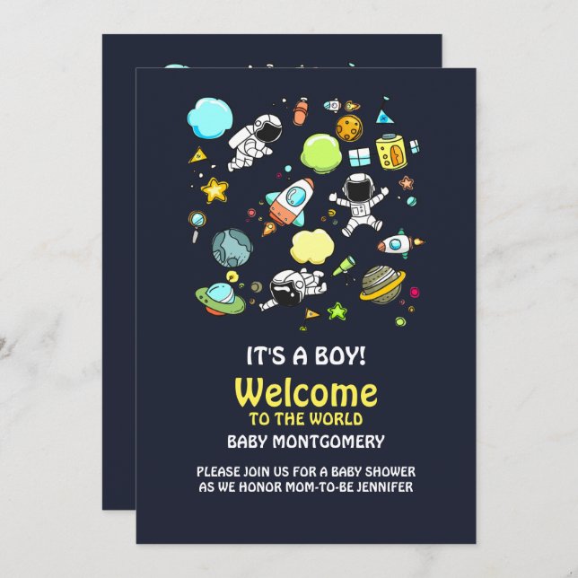 Cool Outer Space Theme - Astronauts & Rocket Ships Invitation (Front/Back)