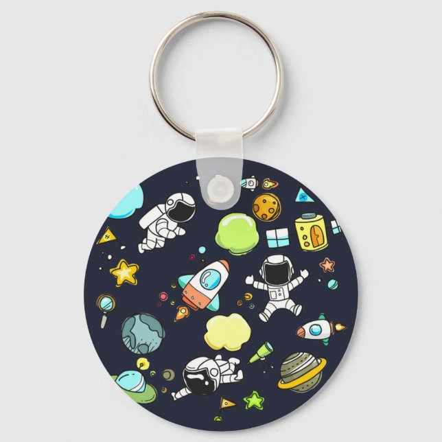 Cool Outer Space Theme - Astronauts & Rocket Ships Key Ring (Front)