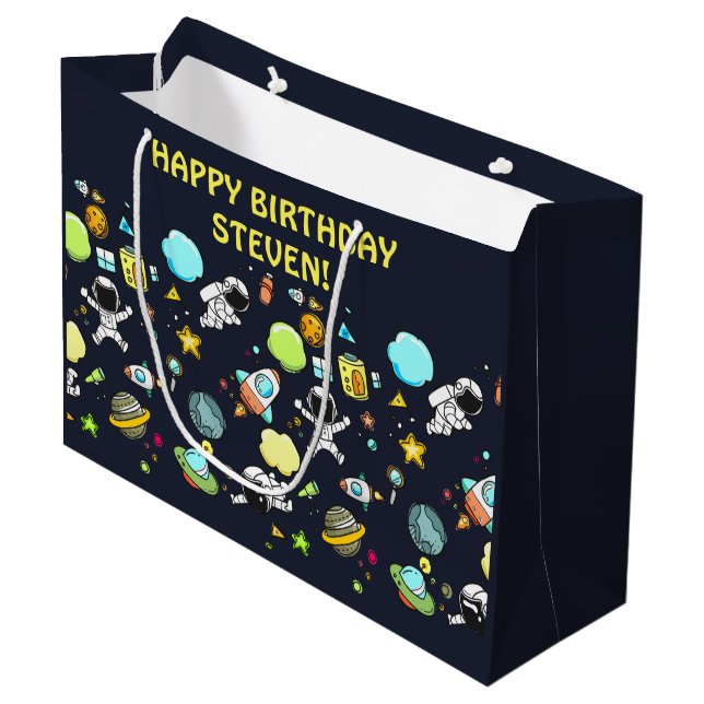 Cool Outer Space Theme - Astronauts & Rocket Ships Large Gift Bag (Front Angled)