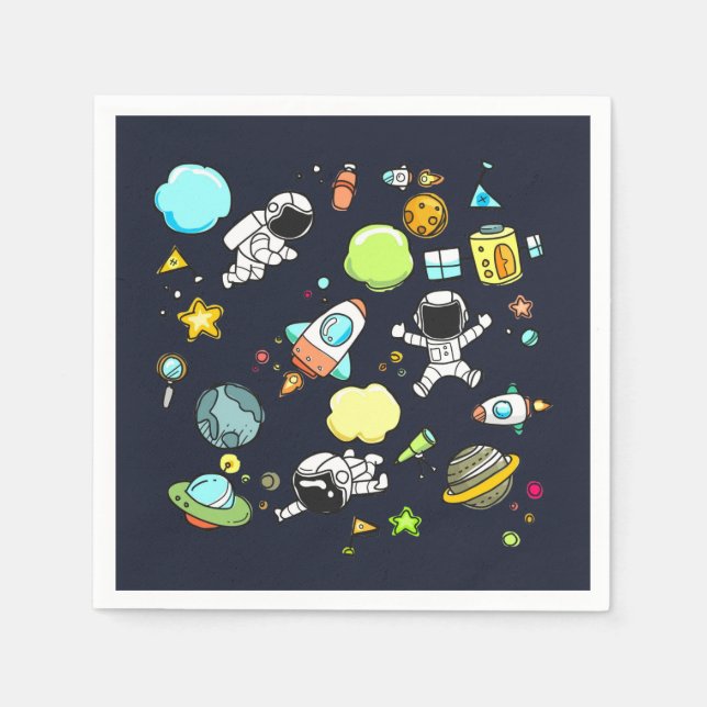 Cool Outer Space Theme - Astronauts & Rocket Ships Napkin (Front)