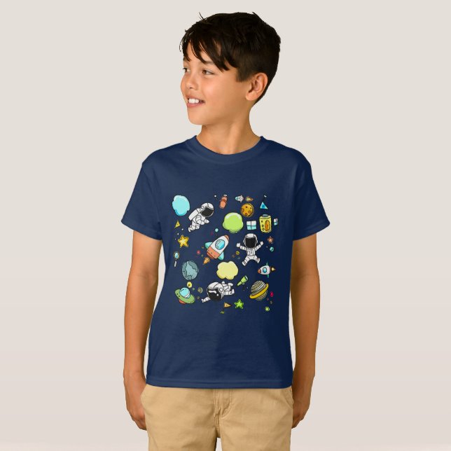 Cool Outer Space Theme - Astronauts & Rocket Ships T-Shirt (Front Full)