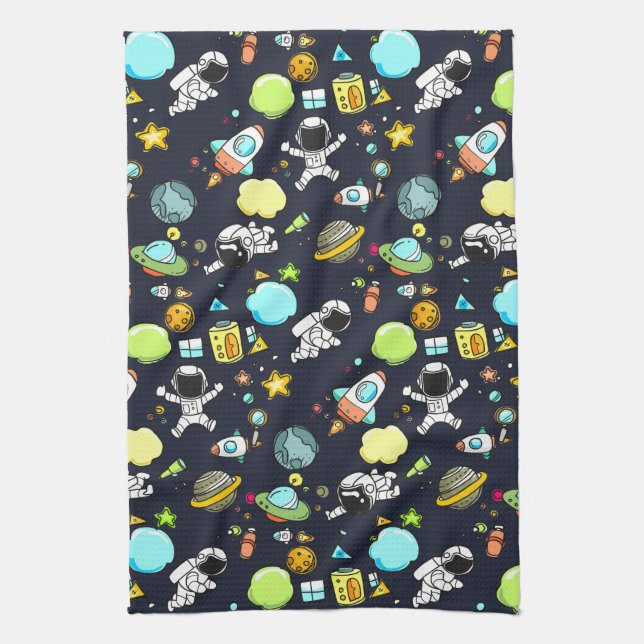 Cool Outer Space Theme - Astronauts & Rocket Ships Tea Towel (Vertical)