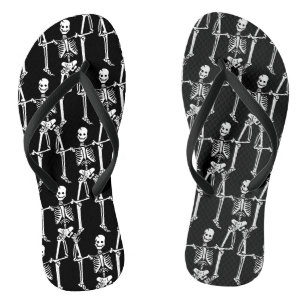 Cool Overlapping Skeletons Pattern on Black Flip Flops