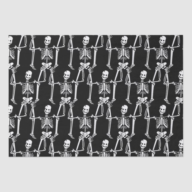 Cool Overlapping Skeletons Pattern on Black Tissue Paper (Front)