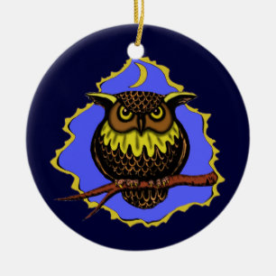 Cool owl cartoon art Christmas tree ornament
