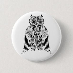 Cool Owl tribal style patterned illustration 6 Cm Round Badge