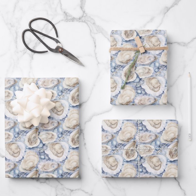 cool oyster shells tiled pattern wrapping paper sheet (Front)