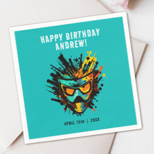 Cool Paintball Mask Splatter Turquoise Teen Party Napkin