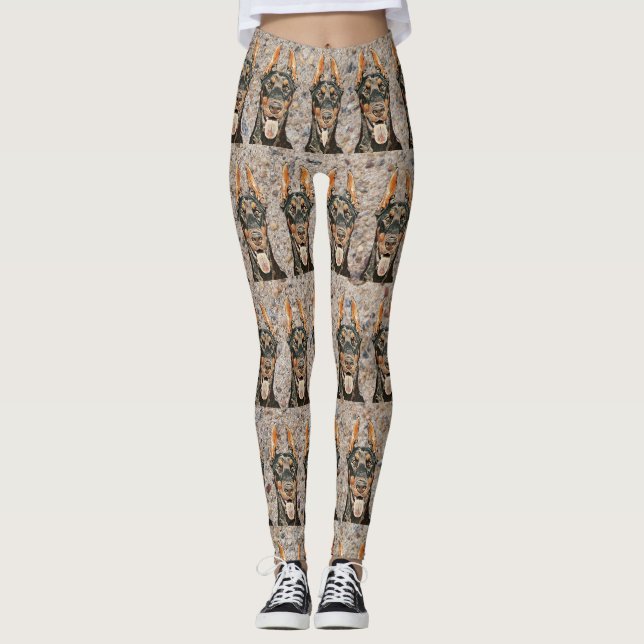 Cool Painted Doberman Pinscher Block Leggings (Front)