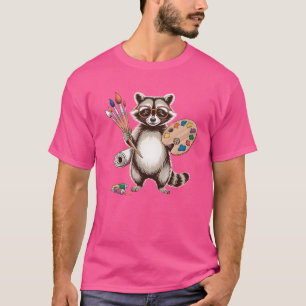 Cool Painter Raccoon Illustration T-Shirt