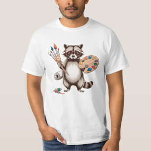 Cool Painter Raccoon Illustration T-Shirt