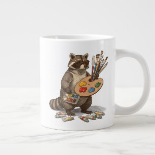 Cool Painter Racoon Illustration Large Coffee Mug