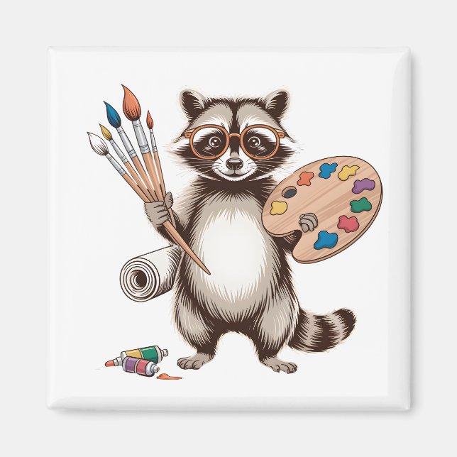 Cool Painter Racoon Illustration Magnet (Front)