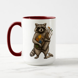 Cool Painter Racoon Illustration Mug