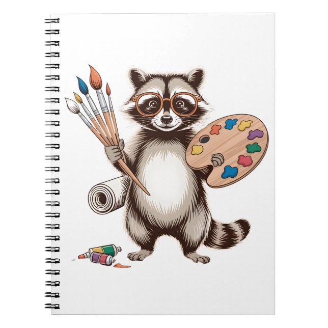 Cool Painter Racoon Illustration Notebook (Front)