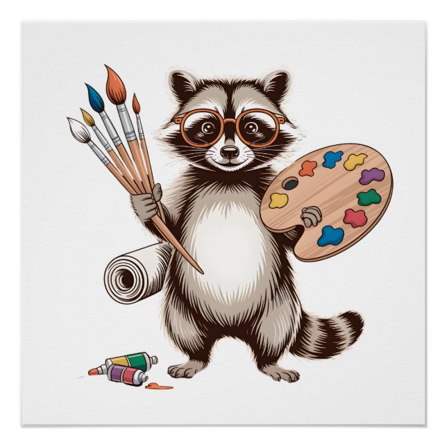 Cool Painter Racoon Illustration Poster (Front)