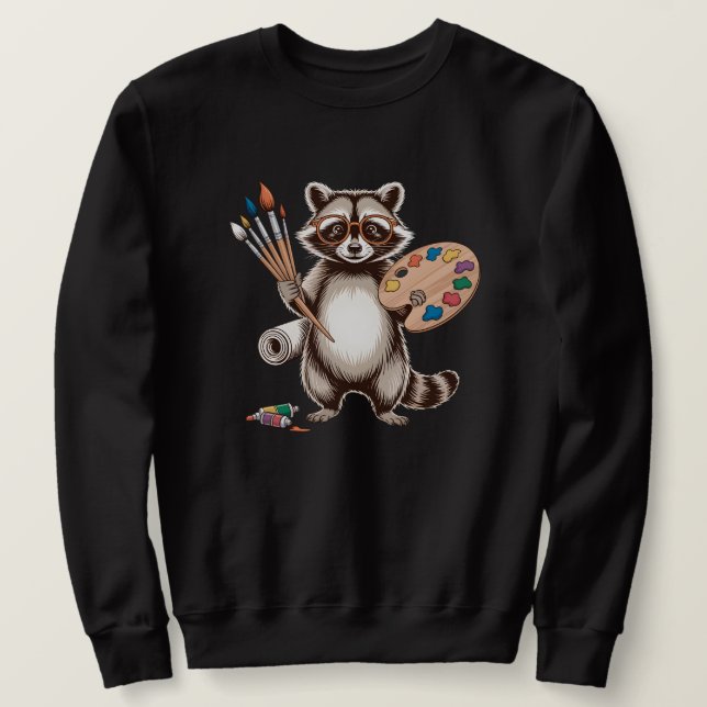 Cool Painter Racoon Illustration Sweatshirt (Design Front)
