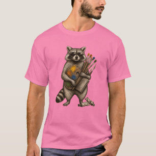 Cool Painter Racoon Illustration T-Shirt