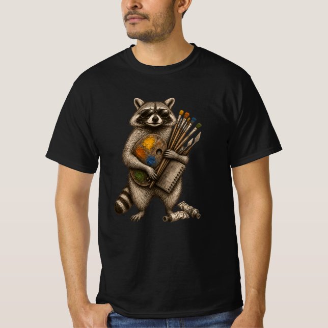 Cool Painter Racoon Illustration T-Shirt (Front)