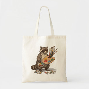 Cool Painter Racoon Illustration Tote Bag