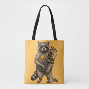 Cool Painter Racoon Illustration Tote Bag