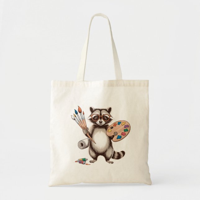Cool Painter Racoon Illustration Tote Bag (Front)