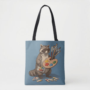 Cool Painter Racoon Illustration Tote Bag
