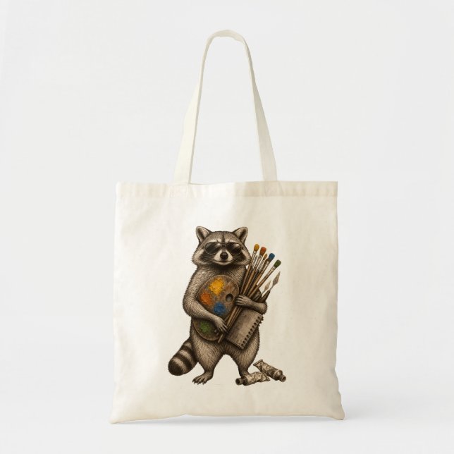 Cool Painter Racoon Illustration Tote Bag (Front)