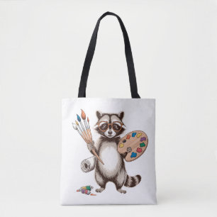 Cool Painter Racoon Illustration Tote Bag