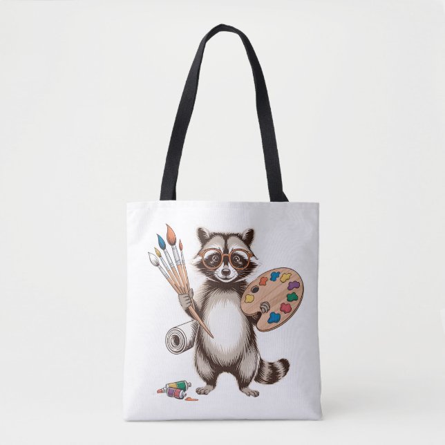 Cool Painter Racoon Illustration Tote Bag (Front)