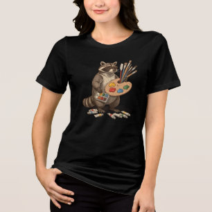 Cool Painter Racoon Illustration Tri-Blend Shirt