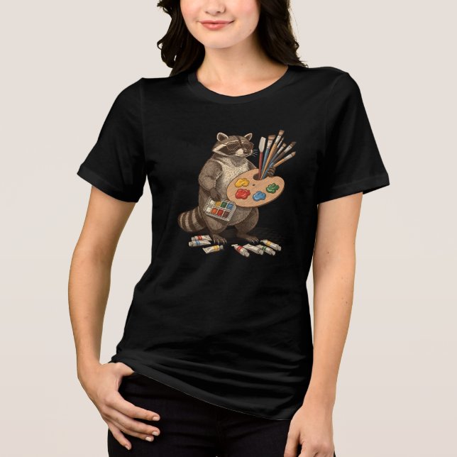 Cool Painter Racoon Illustration Tri-Blend Shirt (Front)