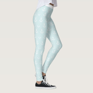 Cool Pale Blue Anchors Away Sailing Pattern Leggings