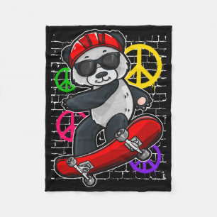 Cool Panda Bear Riding A Skateboard Fleece Blanket