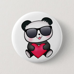 Cool Panda Bear Sunglasses Valentine's Day Heart 6 Cm Round Badge