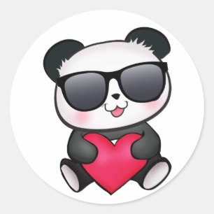 Cool Panda Bear Sunglasses Valentine's Day Heart Classic Round Sticker