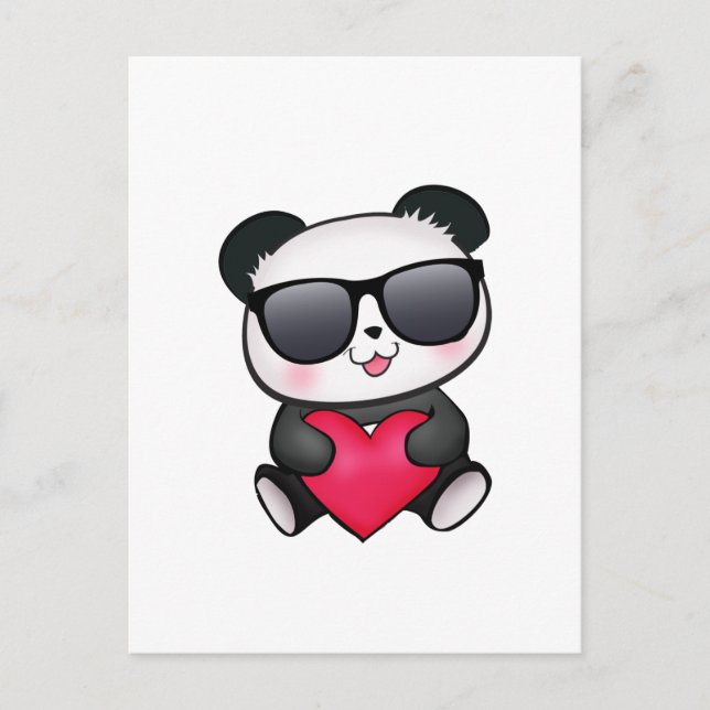 Cool Panda Bear Sunglasses Valentine's Day Heart Holiday Postcard (Front)