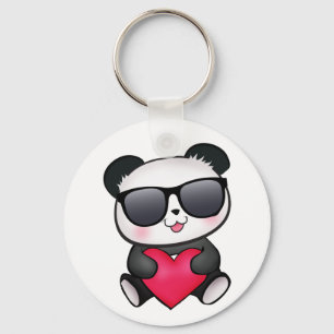 Cool Panda Bear Sunglasses Valentine's Day Heart Key Ring