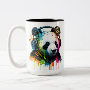 Cool Panda Bear Wearing Headphones! Two-Tone Coffee Mug