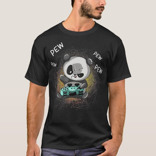Cool Panda Playing Video Game  Funny Bear Gaming T-Shirt (Front)