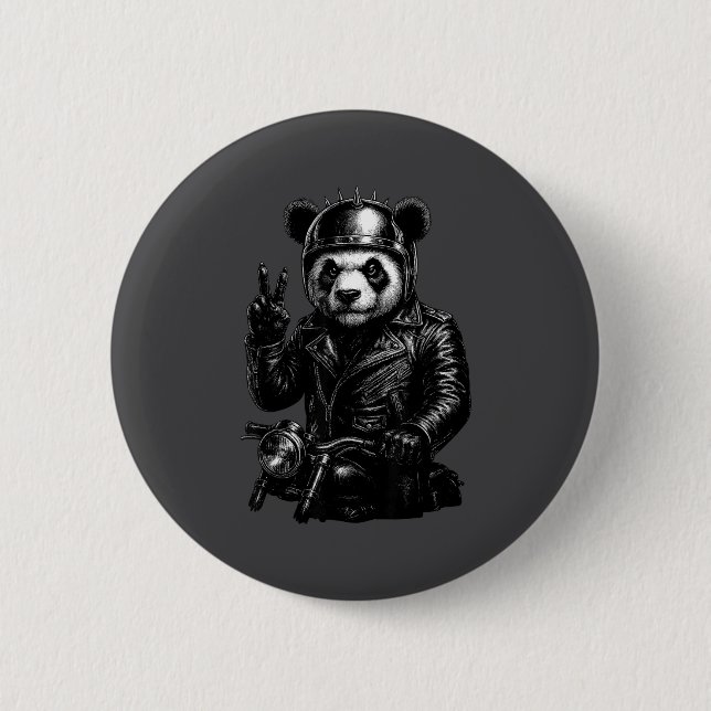 Cool Panda Punk Peace Sign Motorcycle  6 Cm Round Badge (Front)