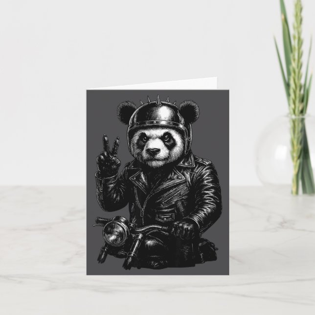 Cool Panda Punk Peace Sign Motorcycle  Card (Front)