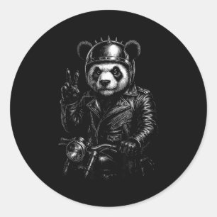 Cool Panda Punk Peace Sign Motorcycle  Classic Round Sticker