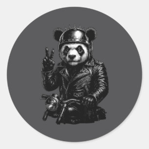 Cool Panda Punk Peace Sign Motorcycle  Classic Round Sticker